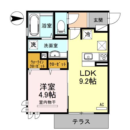 ノース・グレーシア A棟(1LDK/1階)の間取り写真