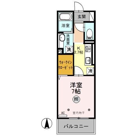 プレミストⅢ(1K/2階)の間取り写真