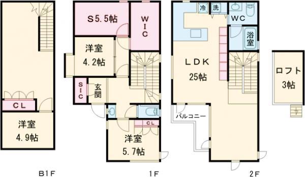 東急大井町線 等々力駅 徒歩5分 2階建 築26年(3SLDK)の間取り写真