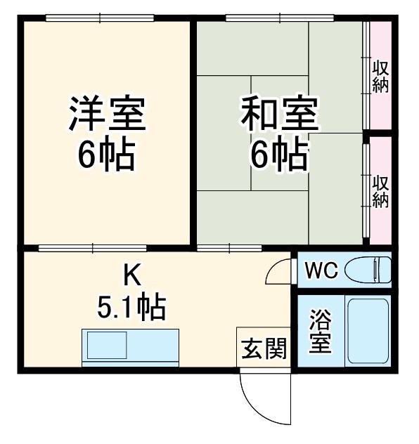 府川荘(2DK/2階)の間取り写真