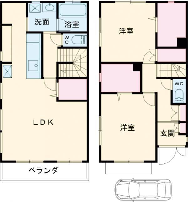 西落合3丁目テラスハウス(2LDK/2階)の間取り写真
