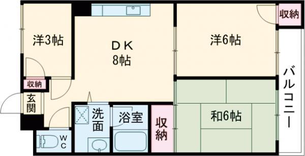 スカイパレス司(3DK/2階)の間取り写真