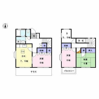 東急田園都市線 あざみ野駅 バス乗車時間:8分 前田公園バス停で下車 徒歩3分 2階建 築34年(3SDK)の間取り写真