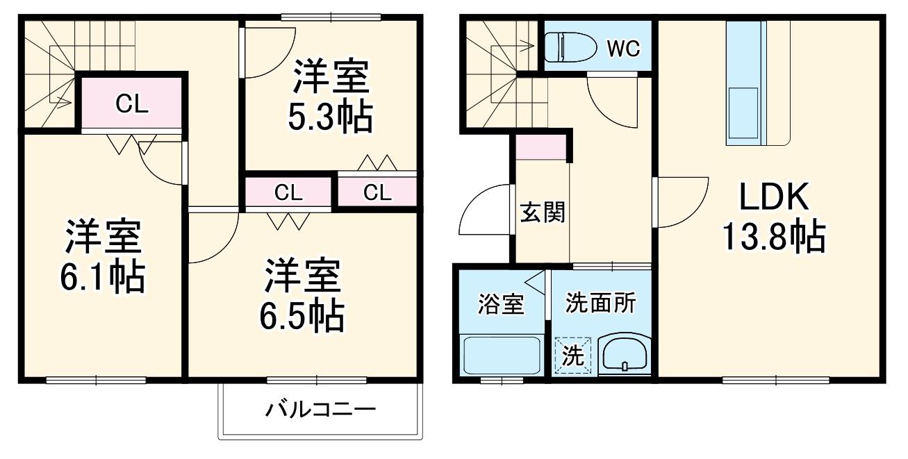 名鉄河和線 成岩駅 徒歩9分 2階建 築17年(3LDK)の間取り写真