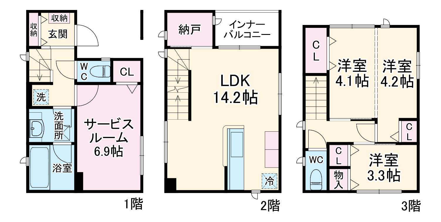 南武線 八丁畷駅 徒歩7分 3階建 築8年(2SLDK)の間取り写真