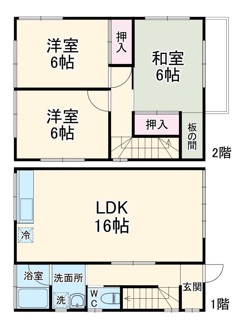 東急田園都市線 溝の口駅 徒歩15分 2階建 築36年(3LDK)の間取り写真