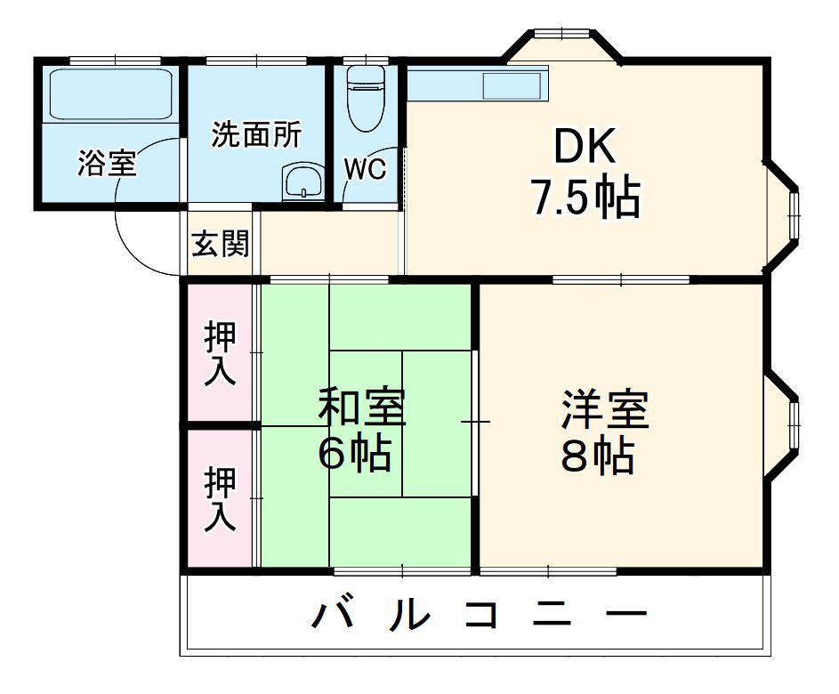 あずさコーポA(2DK/2階)の間取り写真