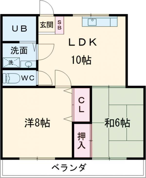 ライフメイト高徳 1番館(2DK/2階)の間取り写真
