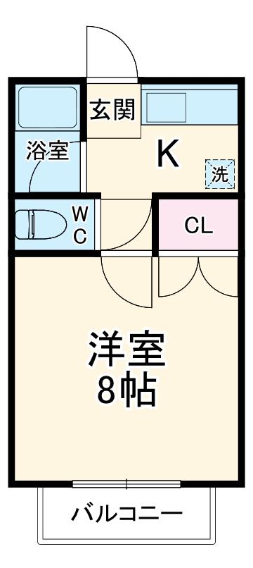 青木ヒルズα-3(1K/2階)の間取り写真