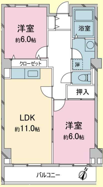 アメニティ・ワン(2LDK/2階)の間取り写真