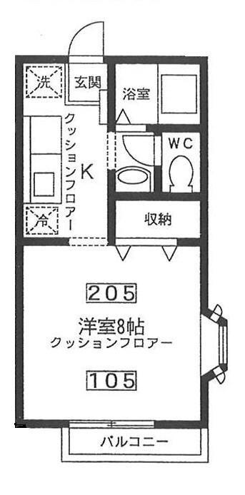 ボンベール国立(1K/2階)の間取り写真