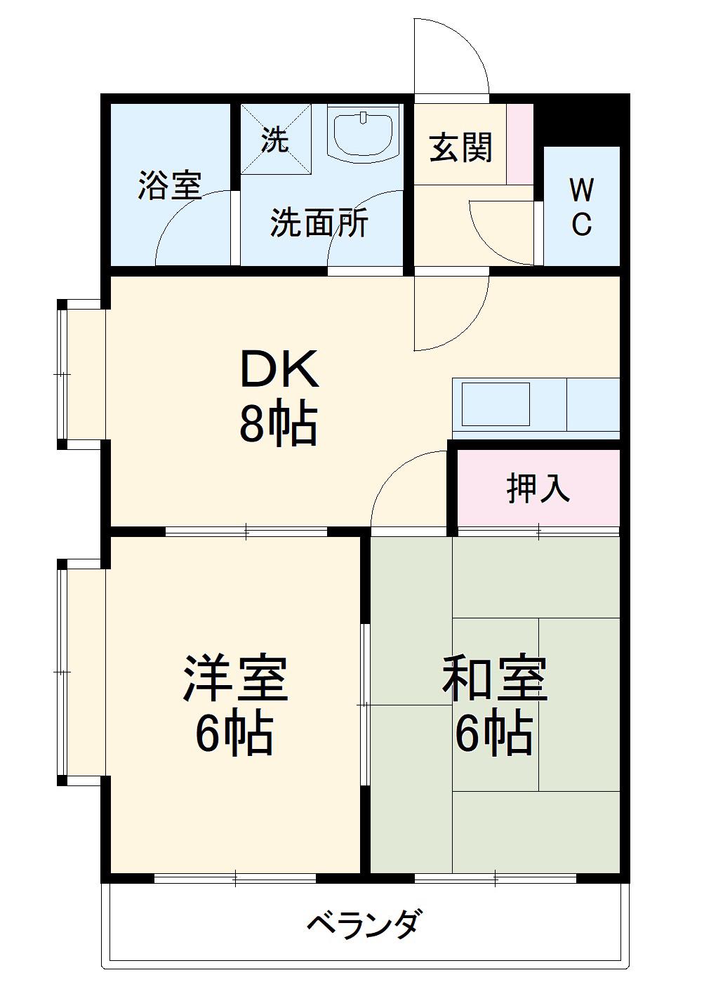 近鉄名古屋線 近鉄蟹江駅 徒歩7分 3階建 築32年(2DK/1階)の間取り写真