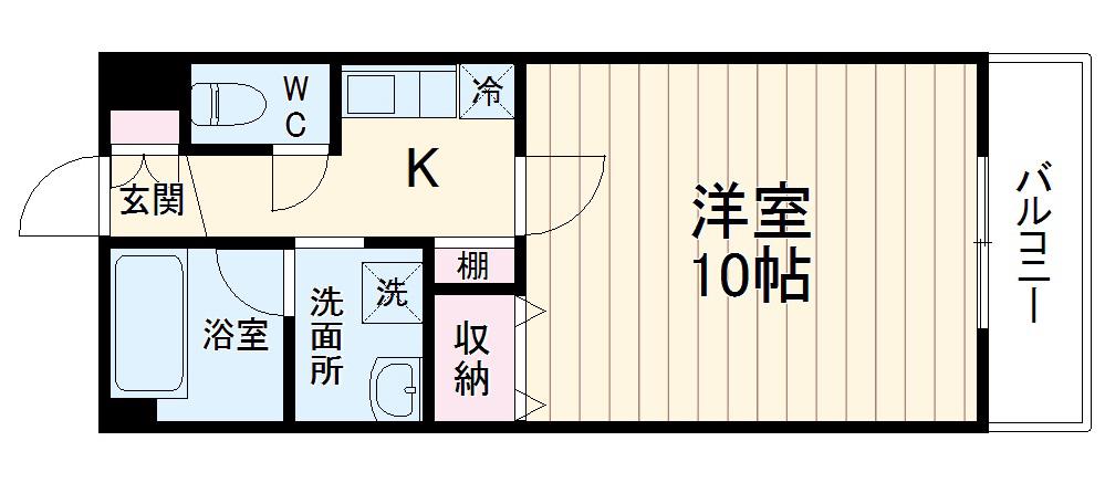 ケンブリッジアサカ(1K/6階)の間取り写真