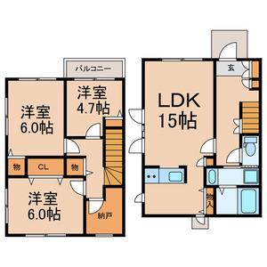 磯辺三丁目テラスハウス(3LDK/1階)の間取り写真