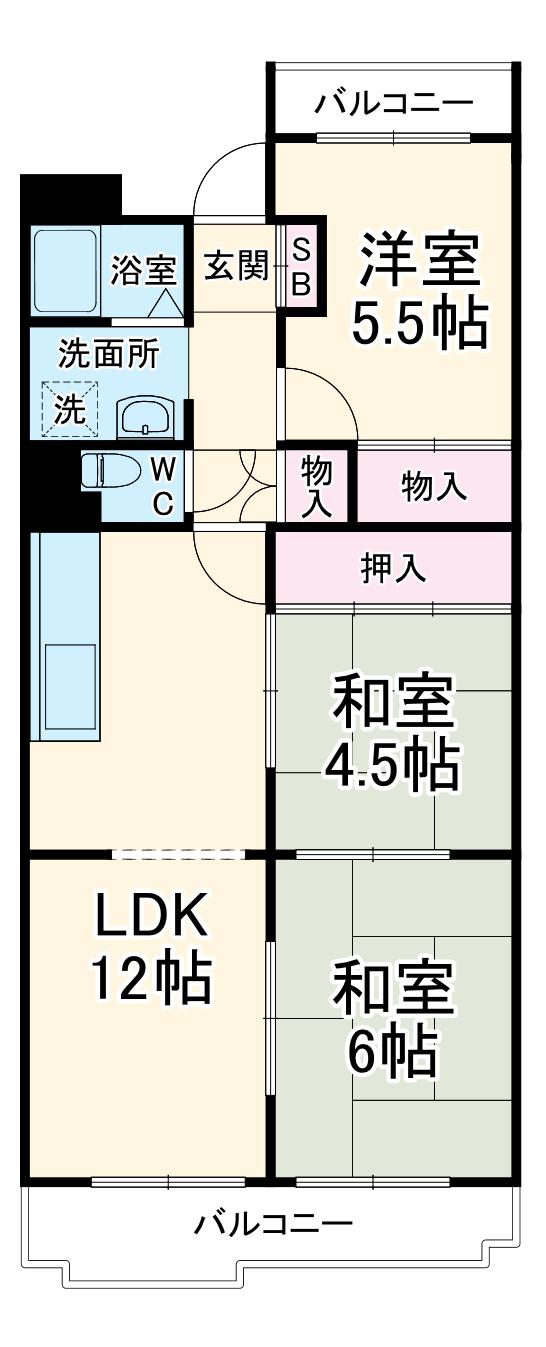 ルックハイツ鶴ヶ島(3LDK/5階)の間取り写真