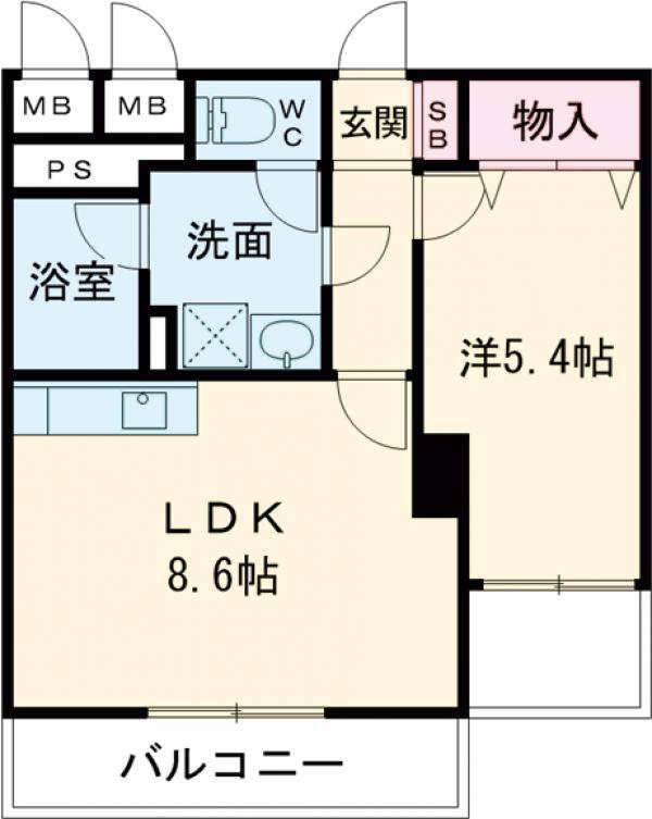 YKビル(1LDK/6階)の間取り写真