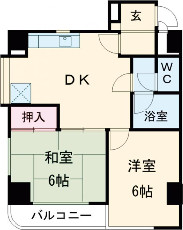 キャッスルミヤザキ(2DK/5階)の間取り写真