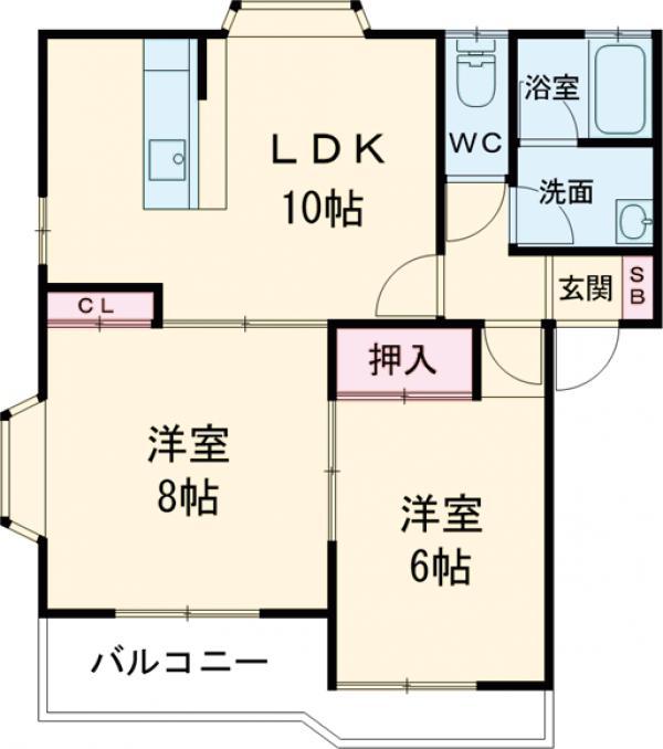 ニューフィールドB(2LDK/1階)の間取り写真