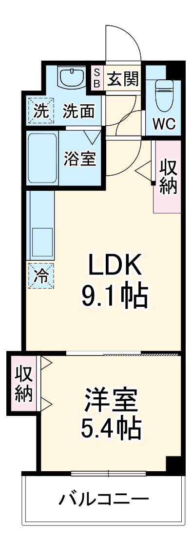 コネクトパークヒルズ鶴沢町(1LDK/3階)の間取り写真