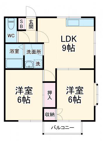 ハッピーハイツ(2LDK/2階)の間取り写真