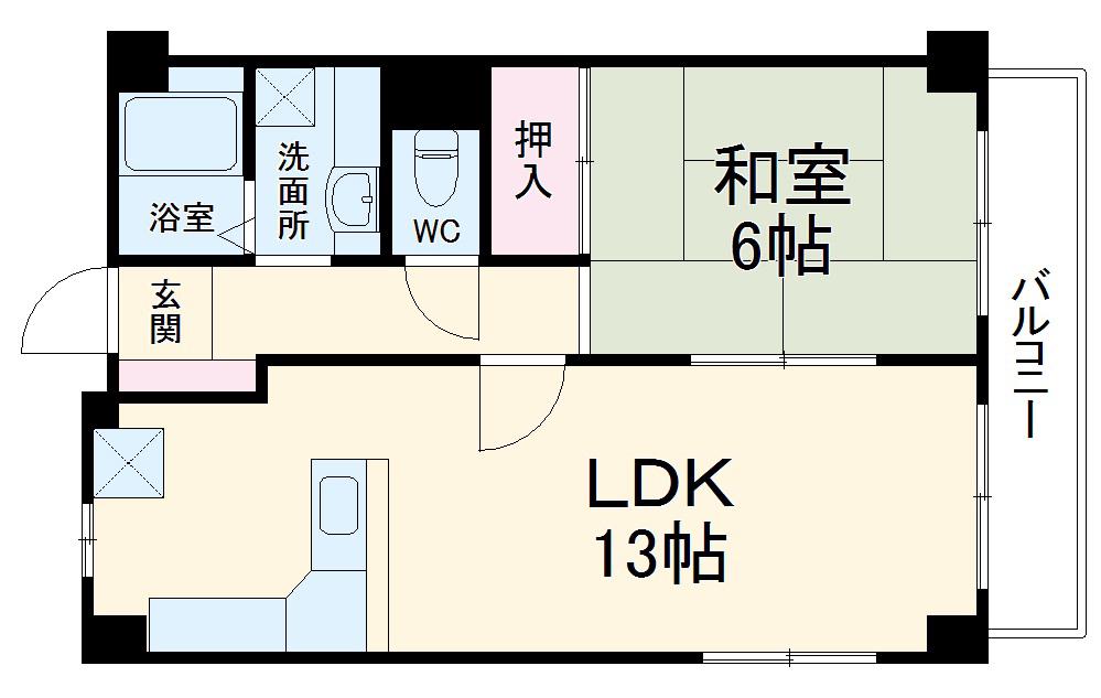 プェネリジェール西五条Ⅱ(1LDK/4階)の間取り写真