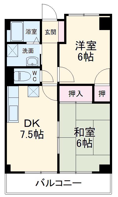 プェネリジェール西五条Ⅱ(2DK/5階)の間取り写真