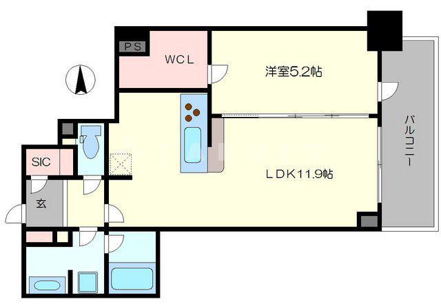 ブランズタワー御堂筋本町(1LDK/4階)の間取り写真