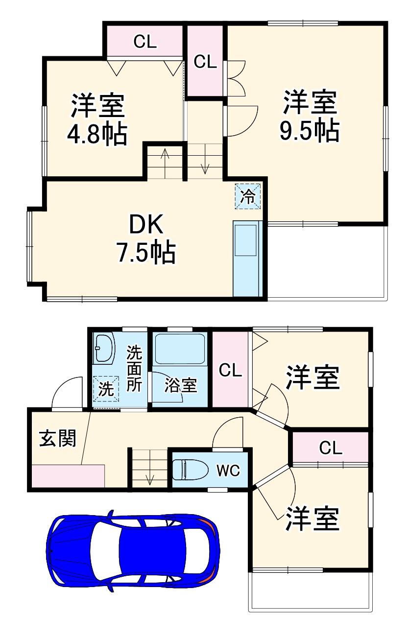 東武伊勢崎・大師線 一ノ割駅 徒歩12分 2階建 築39年(4DK)の間取り写真