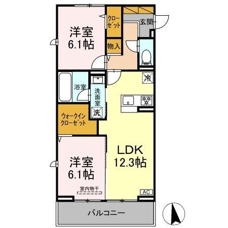 グレイスゲート新八柱(2LDK/2階)の間取り写真