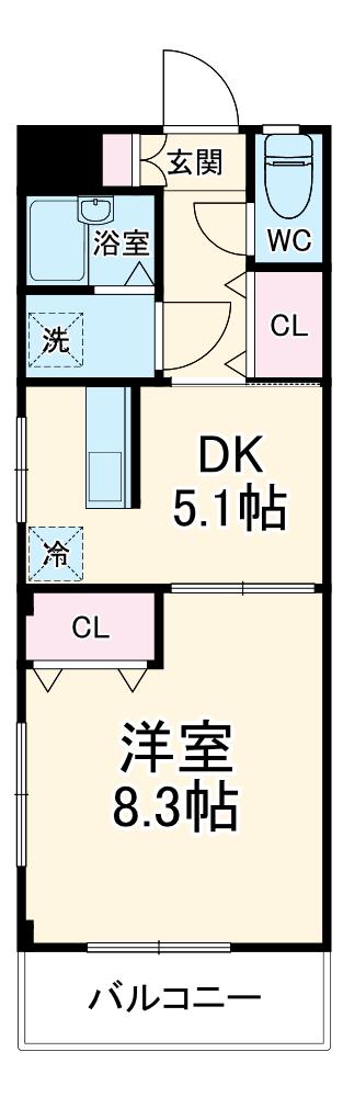 オータムライトⅤ(1DK/2階)の間取り写真