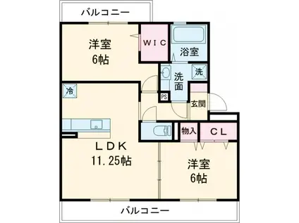 ロイヤルティアラⅥ(2LDK/1階)の間取り写真