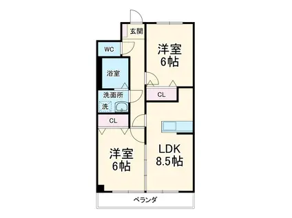 栗林第3ビル(2LDK/2階)の間取り写真