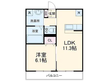 ファビュラスリガード(1LDK/2階)の間取り写真