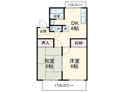 サンライト(2DK/2階)の間取り写真