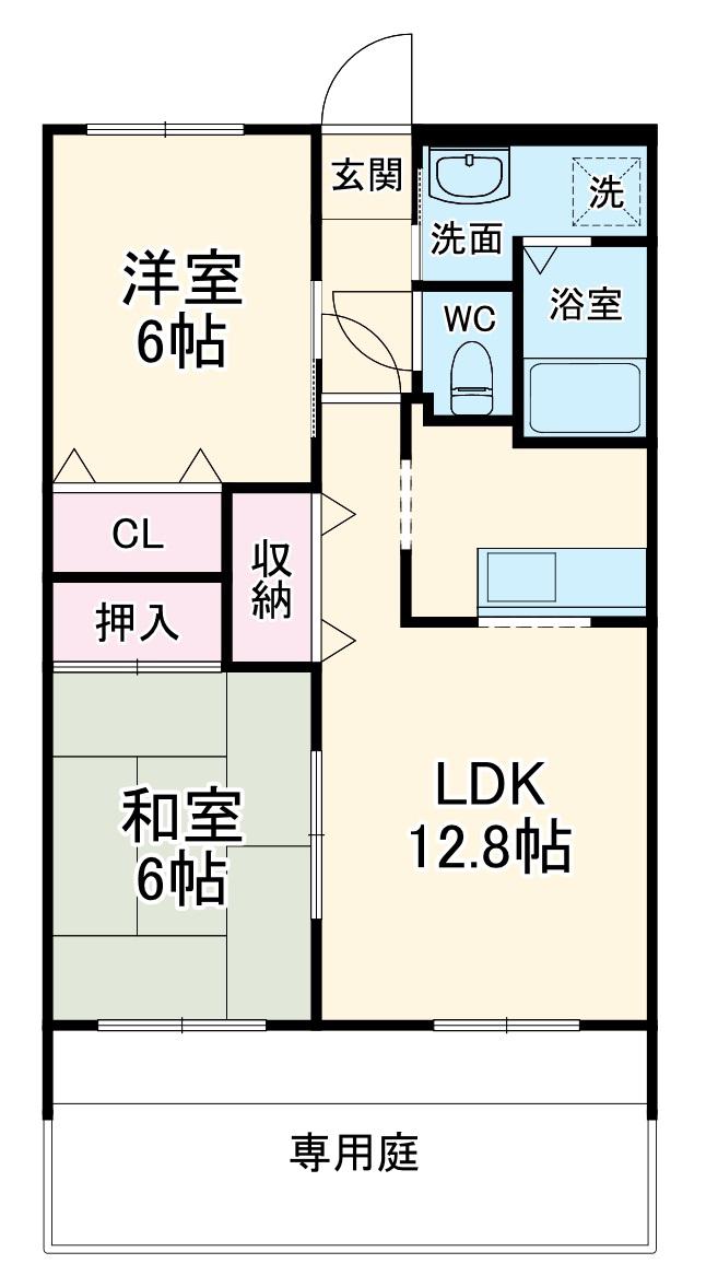 愛知環状鉄道 山口駅(愛知) 徒歩30分 2階建 築27年(2LDK/1階)の間取り写真
