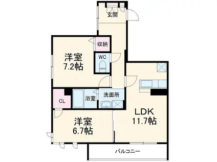 ミュールブランⅡ(2LDK/3階)の間取り写真