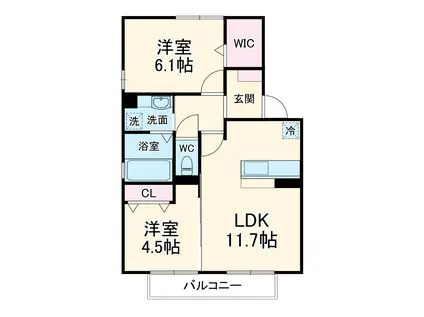 パルケ山口 A棟(2LDK/2階)の間取り写真