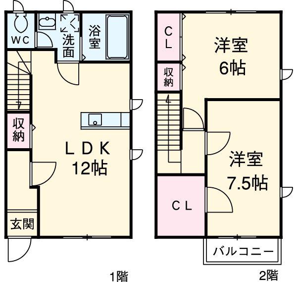 グランソレーユ D棟(2LDK)の間取り写真