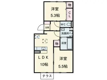 プルメリア(2LDK/2階)の間取り写真