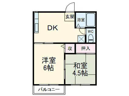 アルス極楽B棟(2DK/1階)の間取り写真