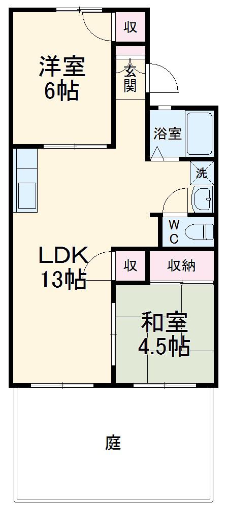 シャトル緑ヶ丘Ⅰ(2LDK/1階)の間取り写真
