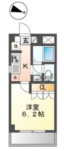 グリーンステージ(1K/2階)の間取り写真