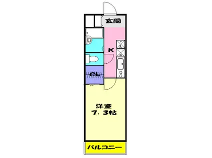 ティーズハイツ津田沼(1K/2階)の間取り写真
