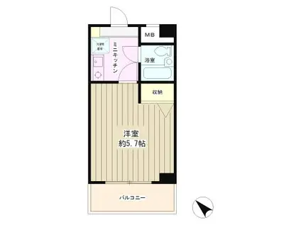 シャルム白楽(ワンルーム/2階)の間取り写真