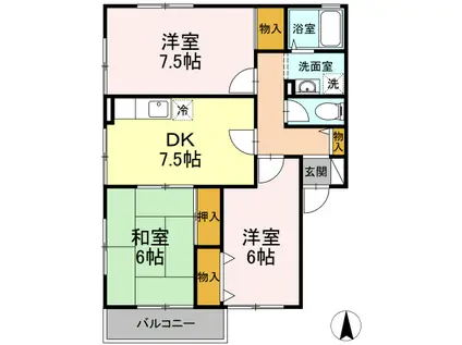 フォルテーヌⅠ(3DK/1階)の間取り写真
