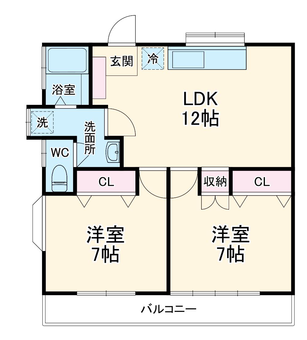 ハイムチェリーⅡ(2LDK/2階)の間取り写真