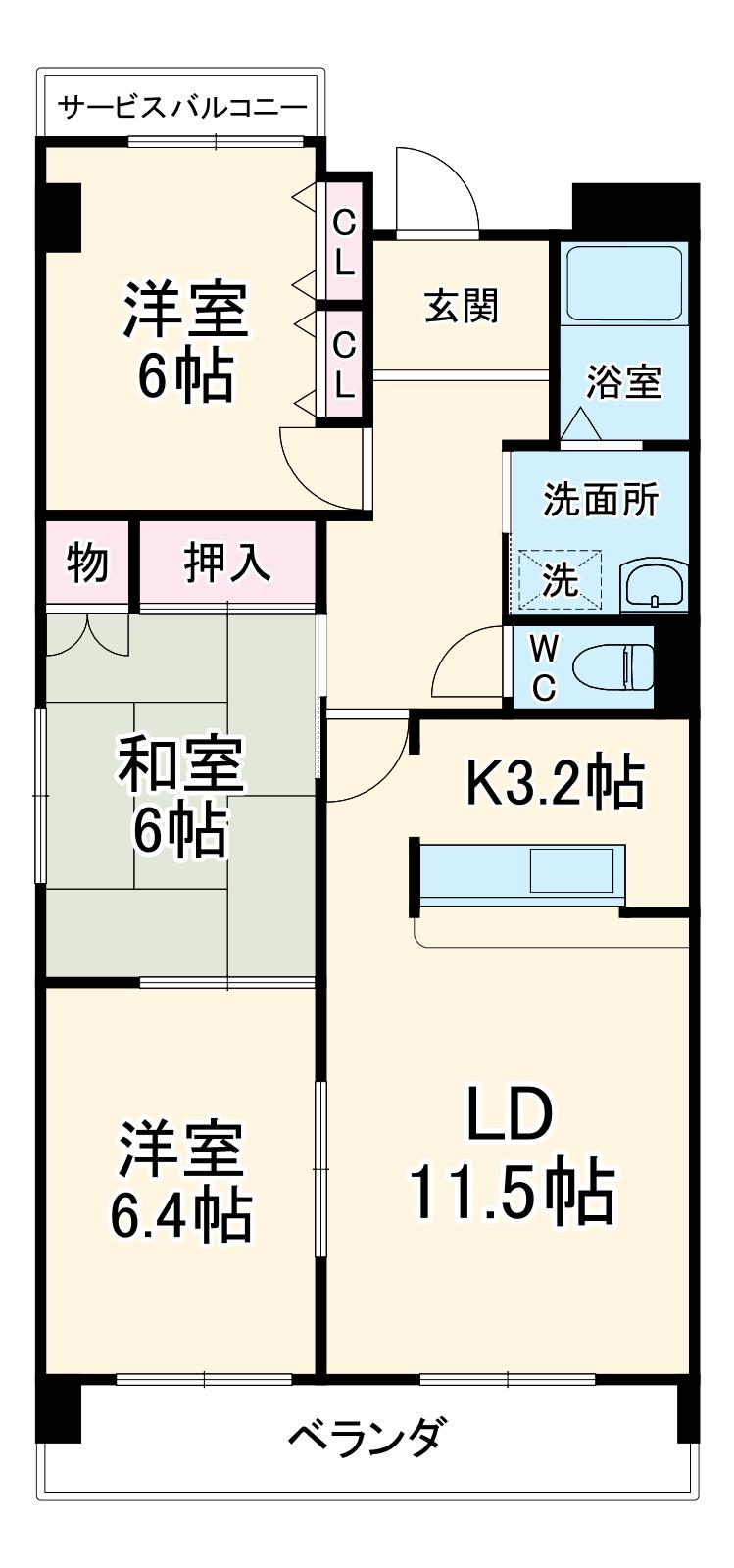 エルグランデ豊が丘(3LDK/2階)の間取り写真