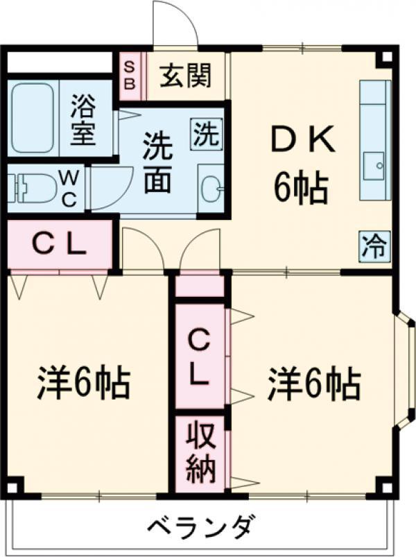 ベルメゾンⅤ(2DK/3階)の間取り写真