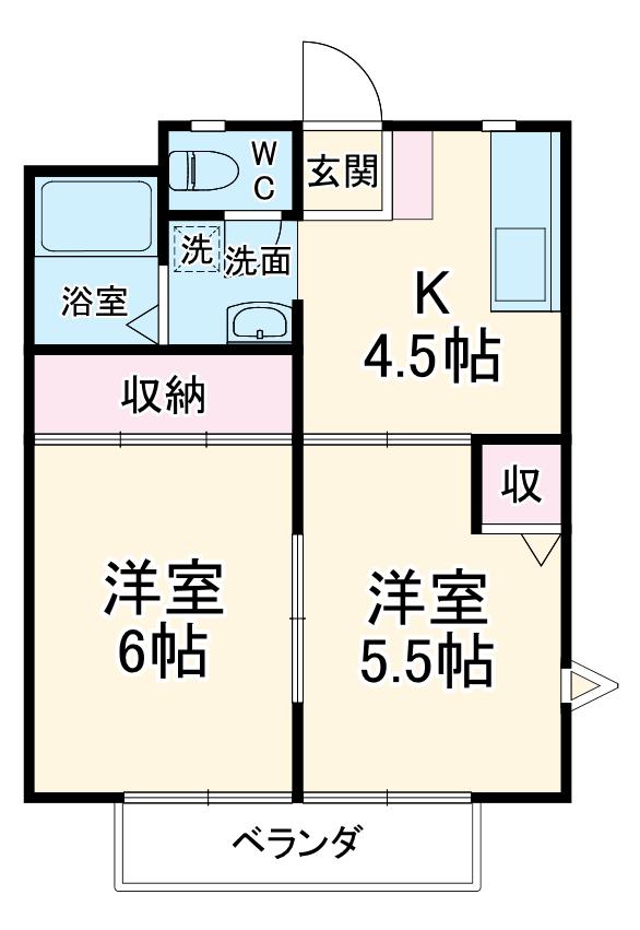 ドエルアルス神大寺(2DK/2階)の間取り写真