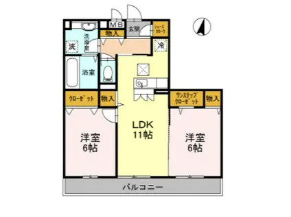 プルメリア・グレイス(2LDK/1階)の間取り写真